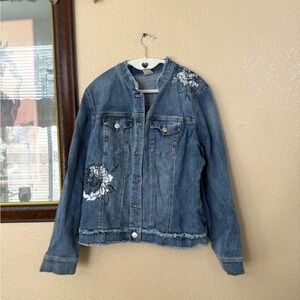Chicos Denim Fringe Jacket Size 2